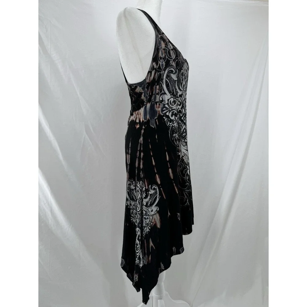 Vocal Y2K Goth Mini Dress L Tie Dye Crochet Indie Edgy Rhinestone Asymmetric USA - Picture 3 of 10